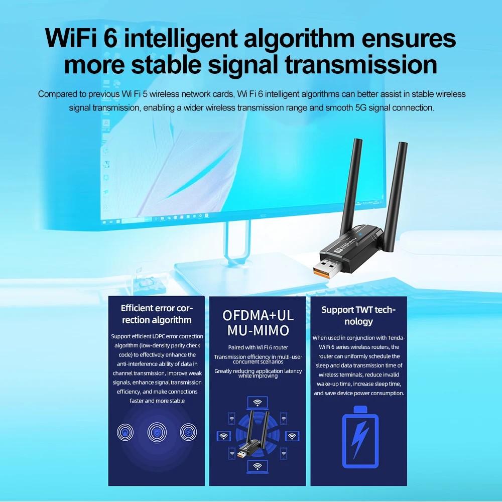 USB WiFi Adapter 5G&2.4G 5dBi Antenna Bluetooth 5.4 Adapter for PC Computer Windows USB Ethernet Network Card WiFi Dongle