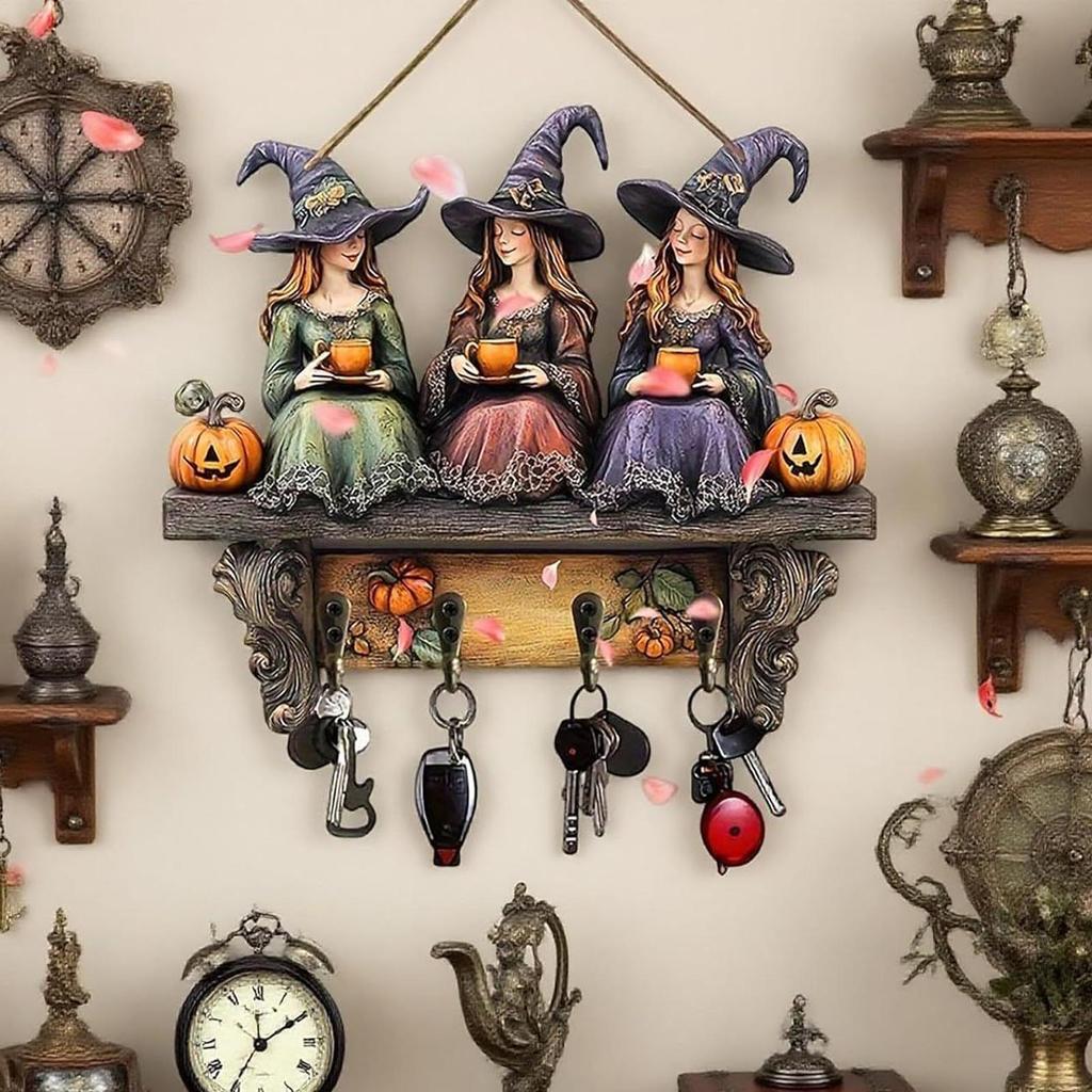 Witch 2D Flat Keys Holder Wall Decoration Accessories Hook Vintage Outdoor Garden   Flat Wall-Mounted Keys Holder Halloween Deco