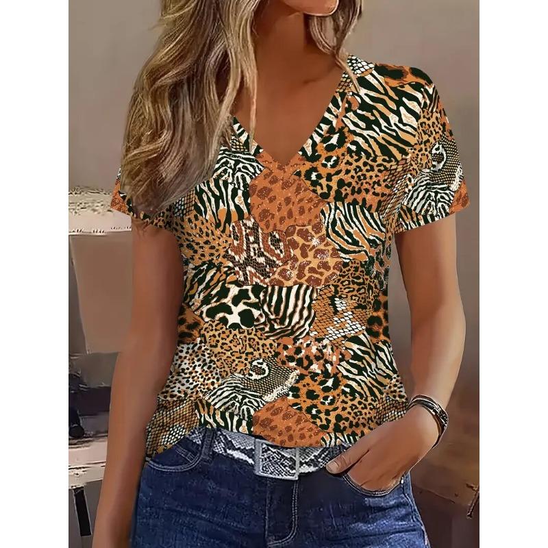 Women's t-shirt leopard pattern y2k issue fashion casual  high-quality short-sleeved summer women's clothing