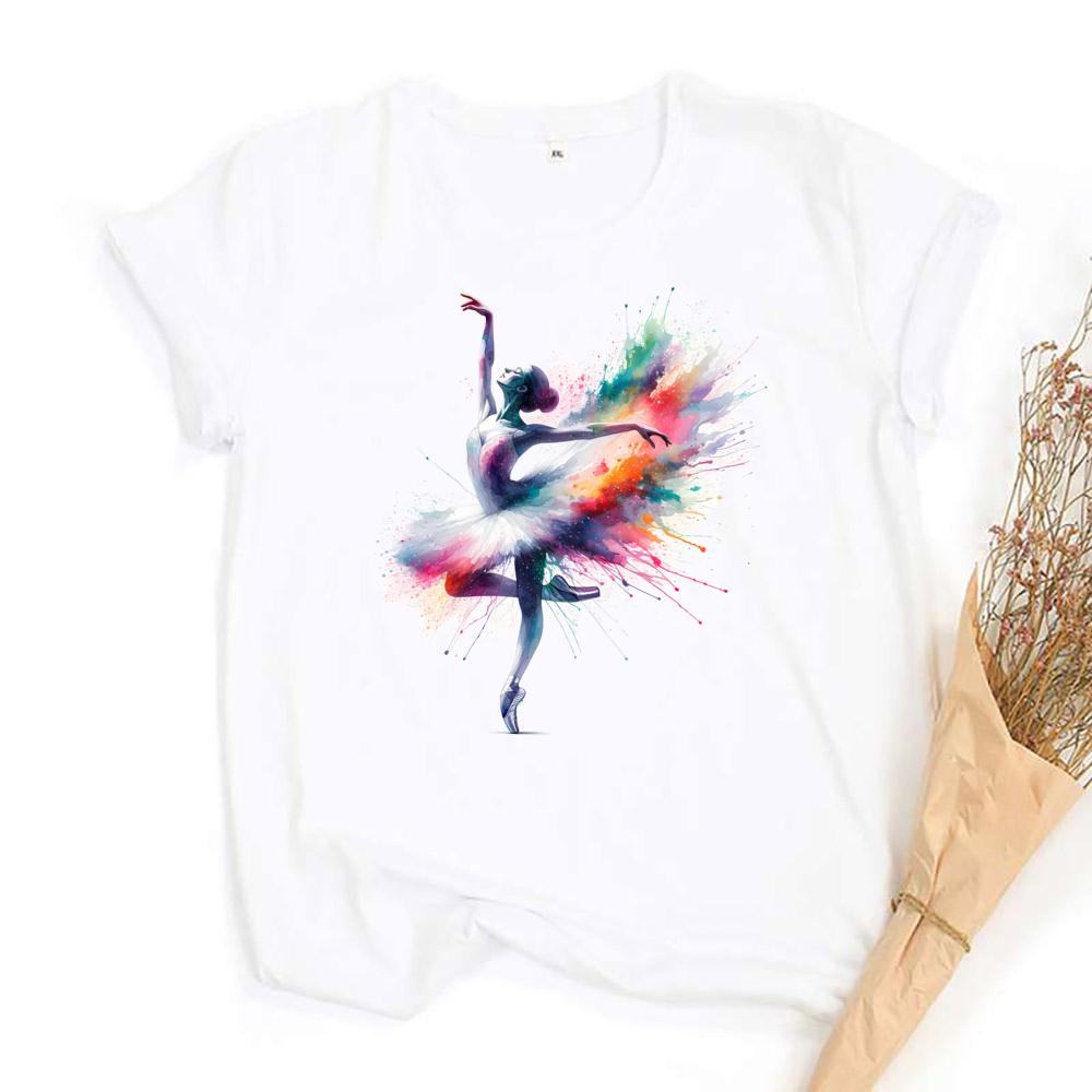 Watercolor Ballerina Print Shirt Bag Baller Dancer Outfit T-shirt Women Summer Clothes Tops Girls Short Sleeve Tee Female Shirts
