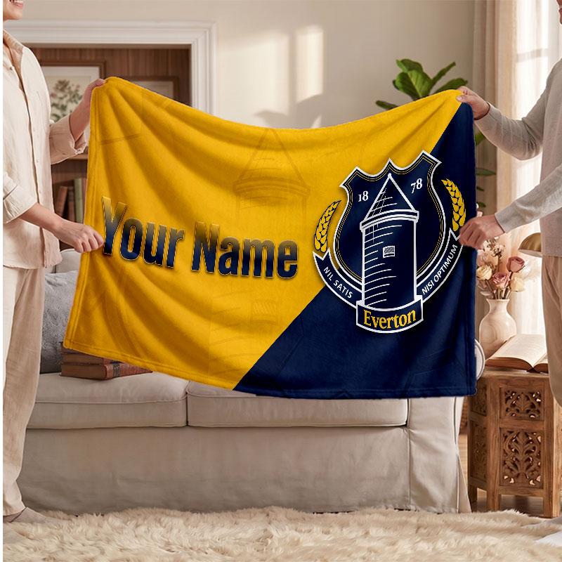 Everton FC Personalisierte Fleecedecke Mit Fußballlogo, Individueller Name Text Weich Warm Home Überwurfdecke