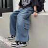Chinese Street Trend Hip-Hop Straight-Leg Cargo Jeans: Retro Loose Wide-Leg Mid-High Waist Casual Pants