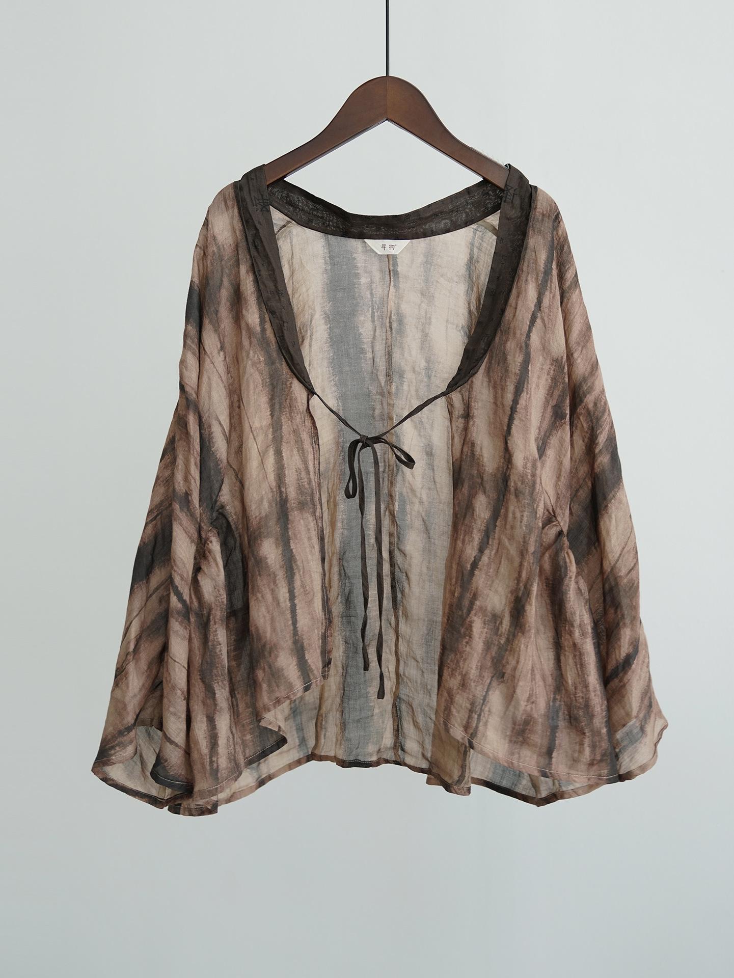 

Johnature Женские рубашки с поясом в китайском стиле, топы с V-образным вырезом, длинные рукава, летние свободные рубашки с цветочным принтом One Size