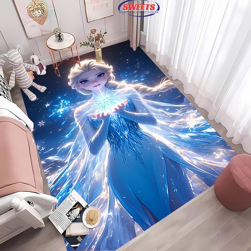 Gefrorene Elsa Anna Prinzessin 3D HD Teppich Kinderzimmer Wohnzimmer Rutschfester Bodenläufer Sofamatte Dekor