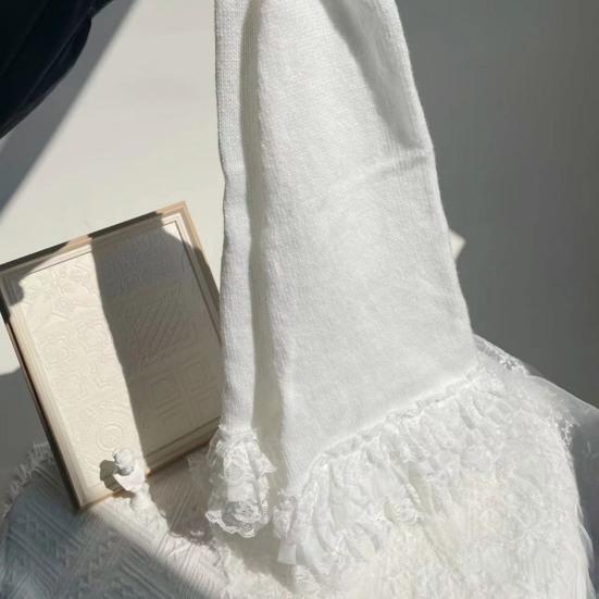 1 Pair Winter Calf Covers Lace Trim Knitted Anti-slip Solid Color Elastic Lolita