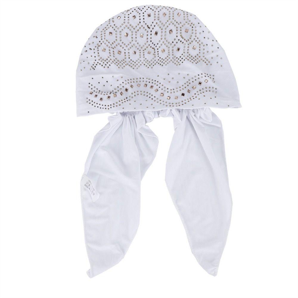Solid Color Muslim Headscarf Hat Thin Summer Rhinestone Hijab Caps Ramadan