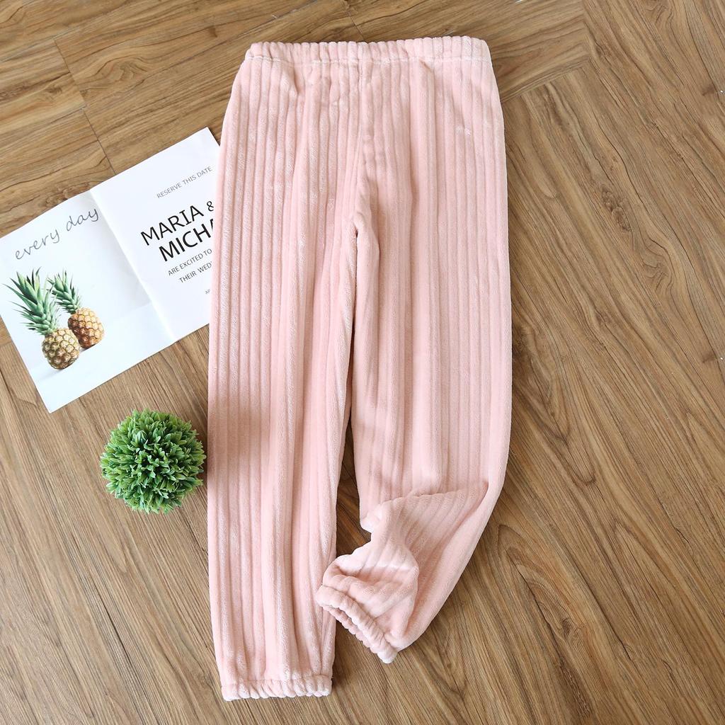 Plus Size Adjustable Maternity Flannel Sleep Pants - Coral Fleece for Warmth & Belly Support