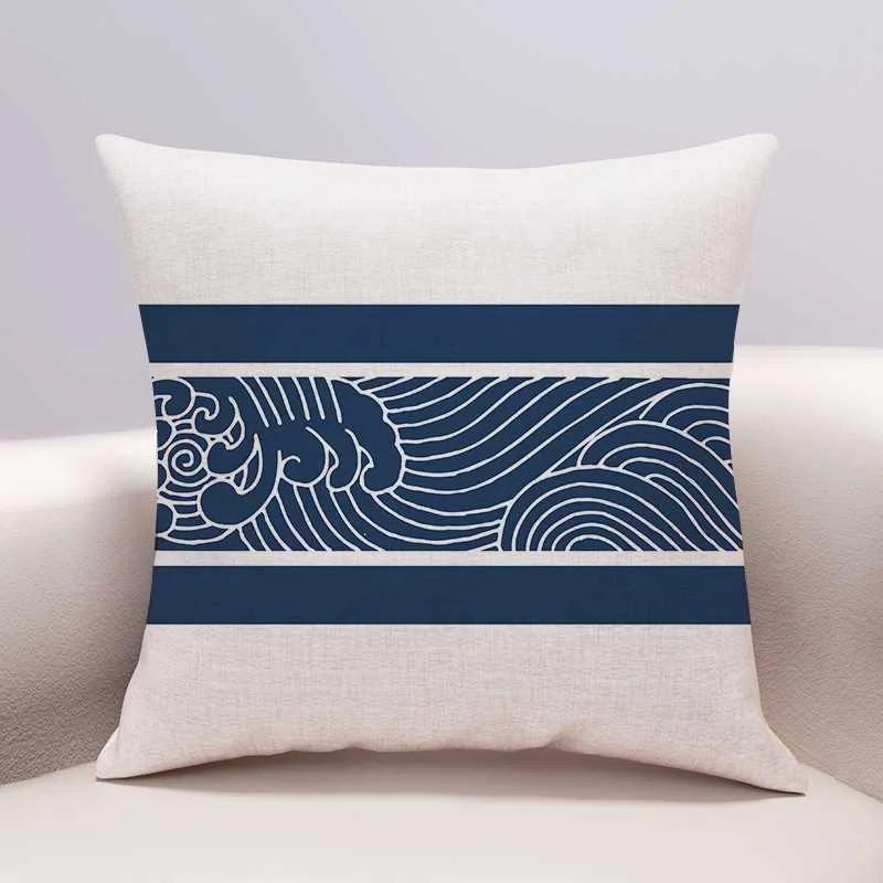 Chinese Wave Pillowcase Sofa Living Room Cushion Cover Bedhead Bedroom Pillow Cover Home Decoration