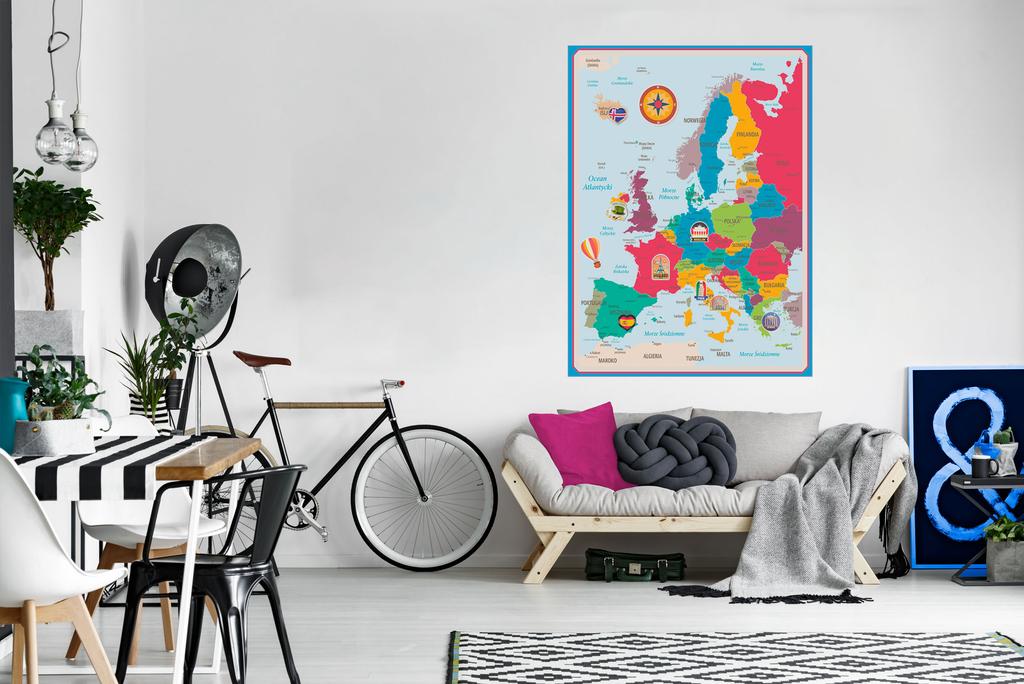 Tablica Magnetyczna samoprzylepna kolorowa Mapa Europy na magnesy XXL