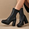 Fashion Fashion Pu Solid Black Mid Calf Boots Women 2025 Sexy Square Toe Super High Heel Chelsea Boots Warm Winter Shoes Plus Size