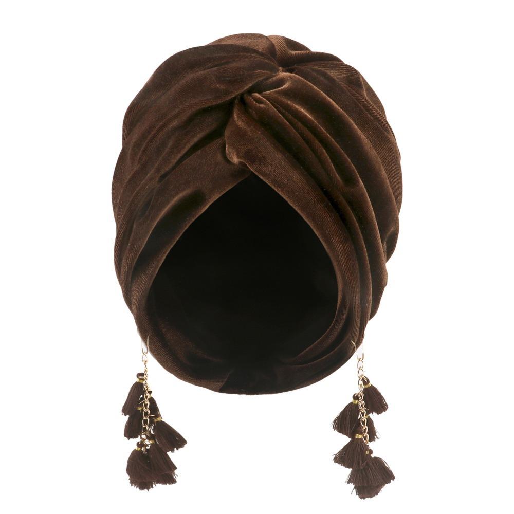 Turban Cap Crossed Pullover Hat Solid Color Beanie Hat Fashionable Fringe Hat  Spring