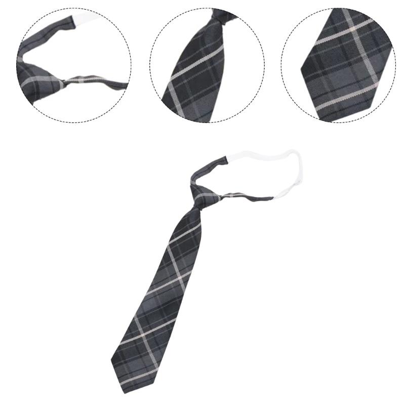 JK Gray Checkered Neck Tie Pre-Tied Bowtie for School Uniform Formal Business