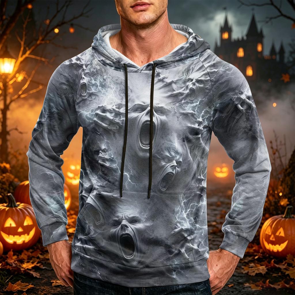 Men's Color Loose Fit Hoodie with Pocket and Drawstring for Casual Everyday Wear