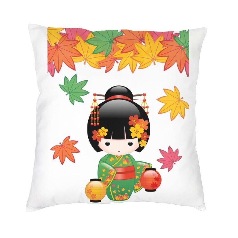 Custom Japanese Girl Sakura Kokeshi Doll Square Throw Pillow Cover Home Decorative 3D Double Side Printing Cushion Cover Room