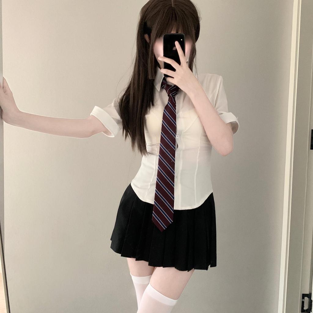 Original JK Uniform: Women's Sexy Long-Sleeve Pleated Shirt, Slimming Waist-Hugging Design.