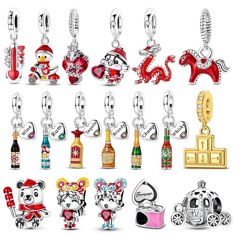 New Original Charm Beads Copper Wine Whisky Balloon Dragon Dangle Charms For Bracelet Women Girl Fine Diy Jewelry Gift