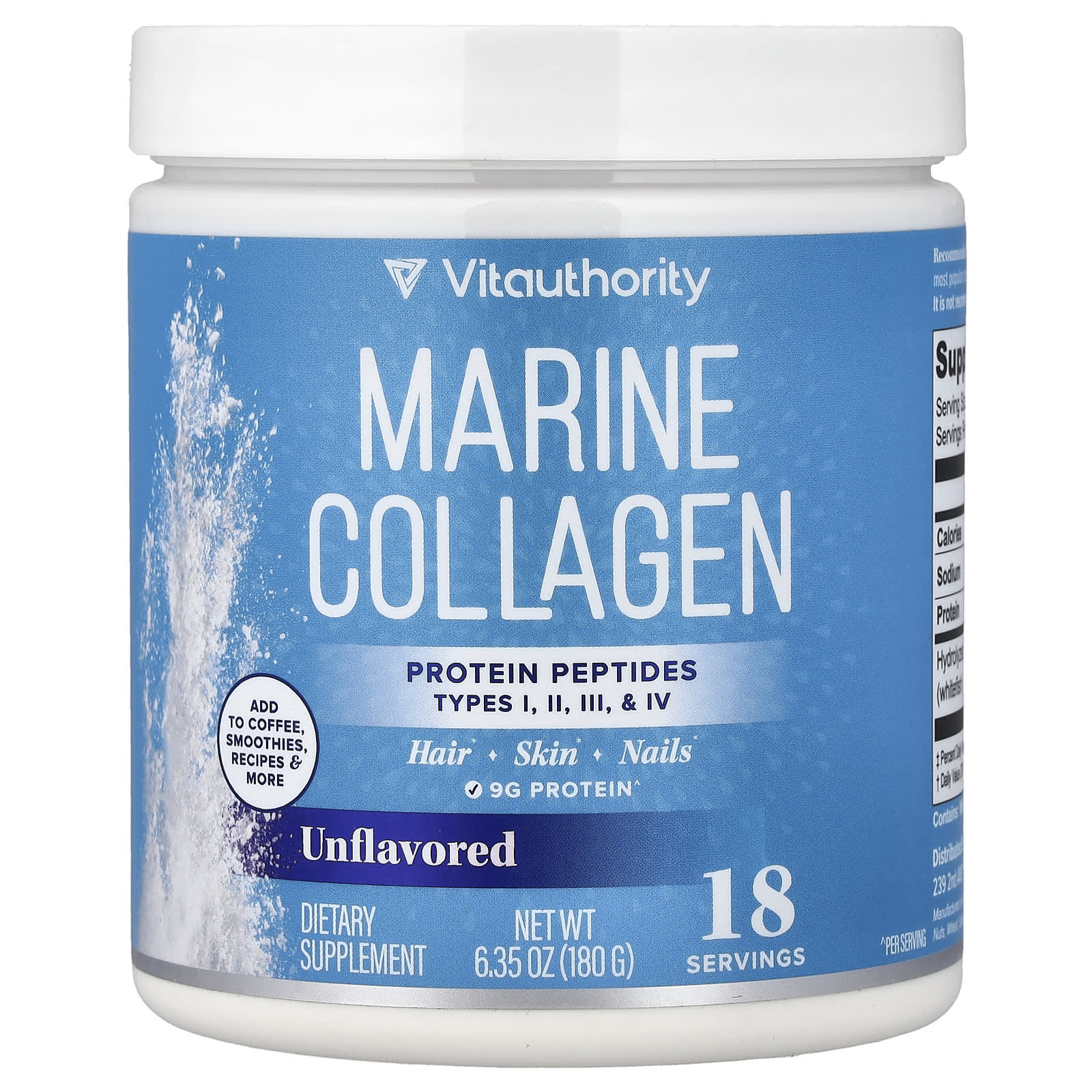 

Vitauthority, Marine Collagen, Unflavored, 180g (6.35oz)