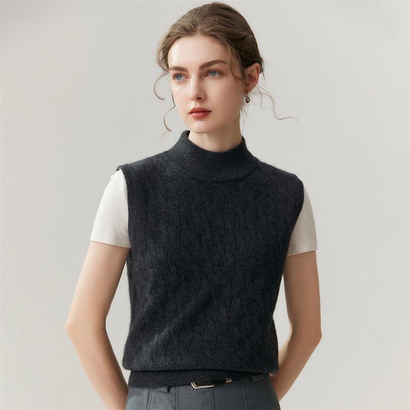 Pure Cashmere Slim-Fit Twelve-Stitch High Collar Knitted Vest