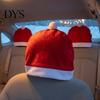 Xmas Holiday Travel Accessories Christmas Santa Hat Car Seat Cover, Red White Plush Chair Decor Gift for Owners with Pom Pom, Stretchy Universal