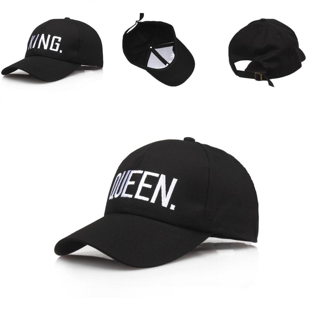 Premium Black Queen/king Baseball Cap With Hip Hop Letter Print For Couples