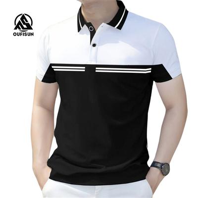 Pánské Business Polo Tričko Pruhované Polo Tričko Pro Pány S Krátkým Rukávem Slim Polo