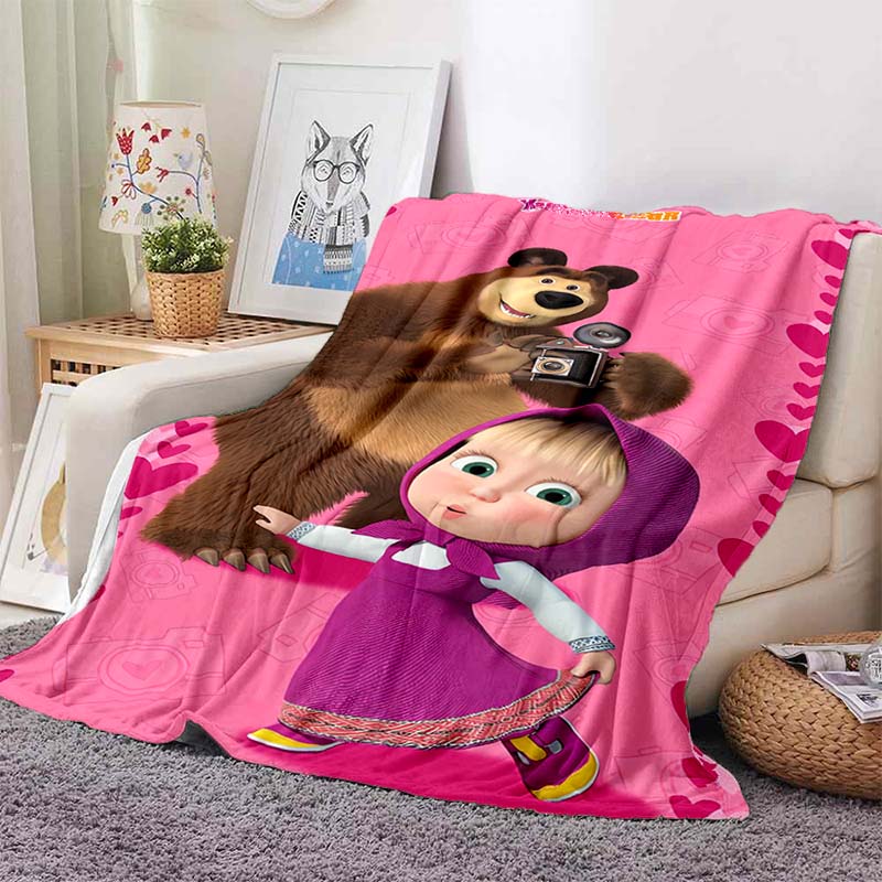 3D cartoon cute M-Masha and Bear blanket flannel home sofa bed bedroom warm portable children's gift picnic sleep soft blanket
