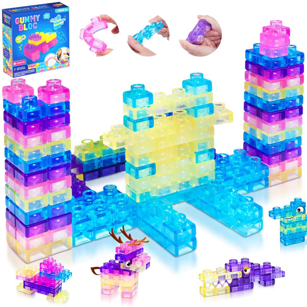 Sensory Soft Building Blocks Set for Kids - Squishy Squeezable Stretchable Construction Playset Educational Puzzle Toy