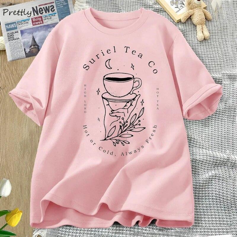Suriel Tea Co T Shirt Dámské Grafické tričko Acotar Bookish Sarah J Maas Tričko Harajuku Bavlna Krátký rukáv Streetwear Oblečení Unisex