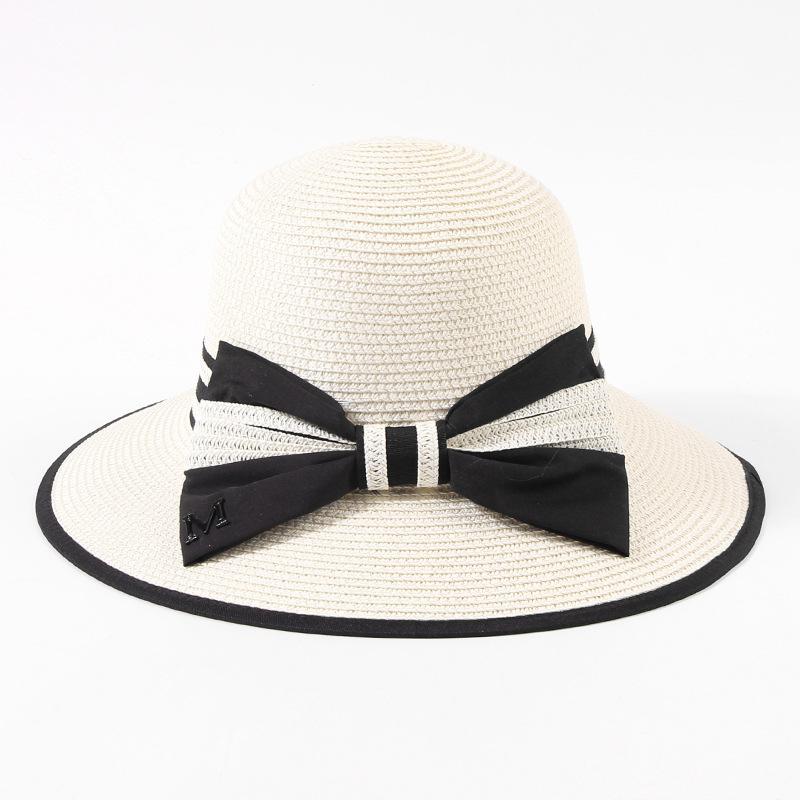Straw Plaited Hat Sweet Bow Large Brim Womens Sunshade Fisherman Hatscaps