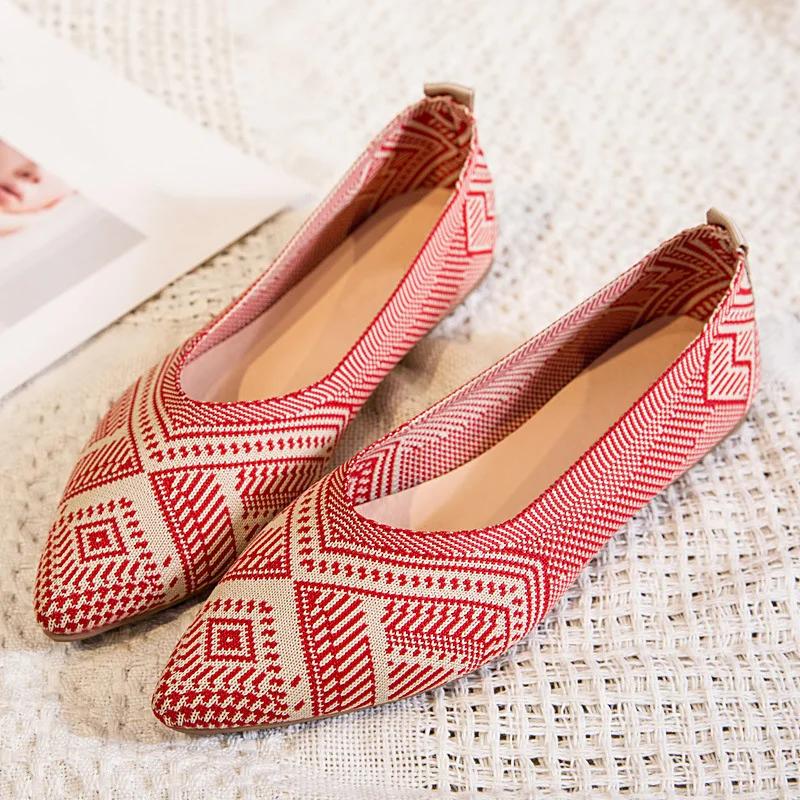 

Comemore Knitted Casual Loafers Slip on Pointed Shoe Spring Summer 2024 Ballet Flats Zapatos Mujer Women Breathable Flat Shoes 42