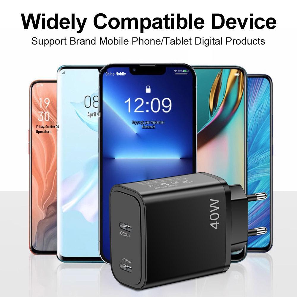 40W Dual PD Type-C Fast Charger for Mobile Phones - Travel-Friendly Charger Head