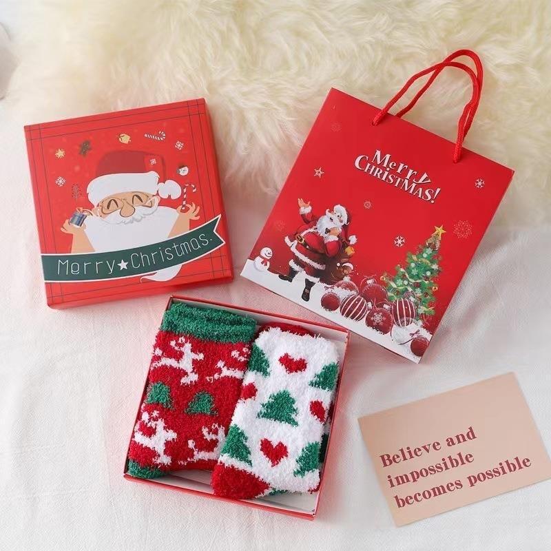 Mid Tube Socks Soft Santa Claus Socks Coral Velvet Socks Smooth For Winter Gift Christmas