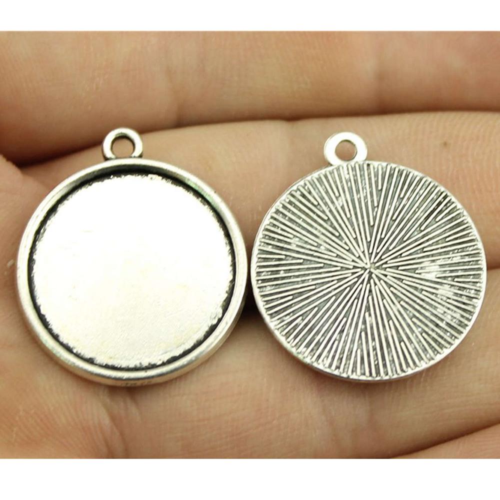 10pcs Fit 20mm Round Glass Cabochon Base Setting Pendant Tray For Jewelry DIY Making Antique Silver Color FM4024