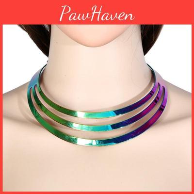 Futuristic Metal Collar Necklace With Waterwave Chain For Steampunk And Gothic Styles
