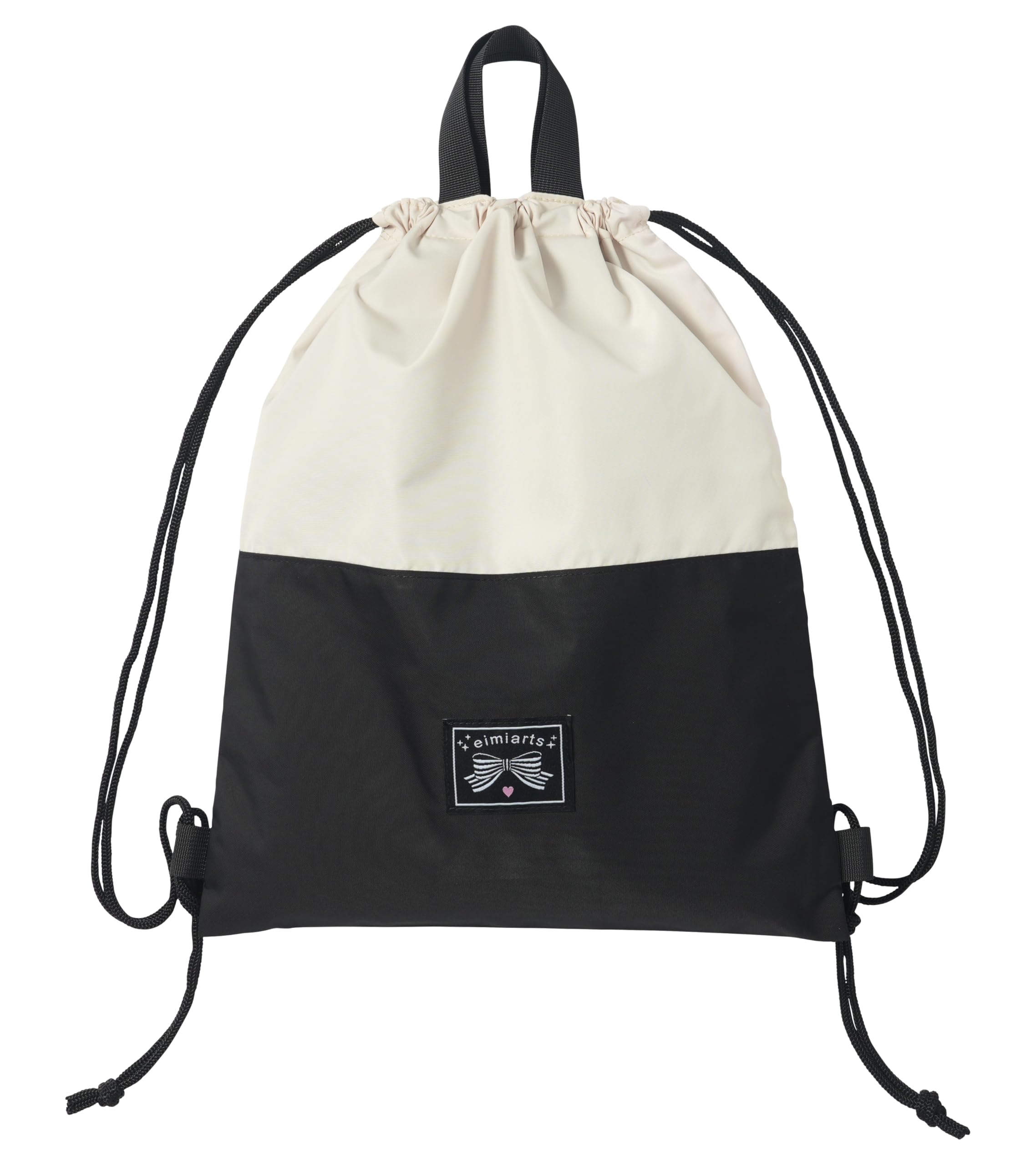 

[Arisana] Large Drawstring Backpack for Children, Gym Clothes Bag, Kids/Juniors, Girls, with Handles, Beige x Black