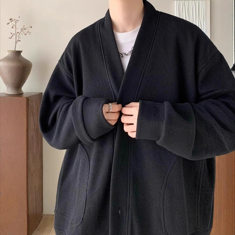 Heavy V-neck Waffle Lazy Style Spring and Autumn Handsome Men's Suit High-end Men's Sweater