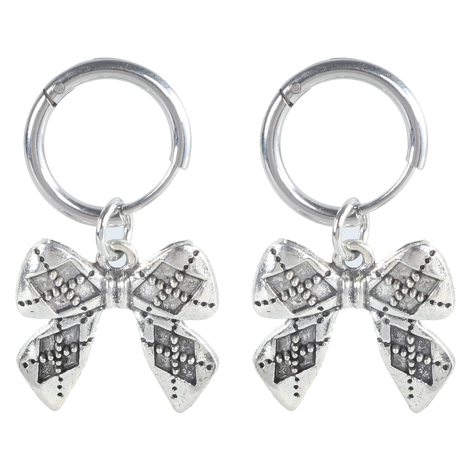 

Модные висячие серьги, маленькие серьги-кольца, милые крутые металлические серьги-подвески с бантом, эффектные украшения для женщин, девушек серебряный