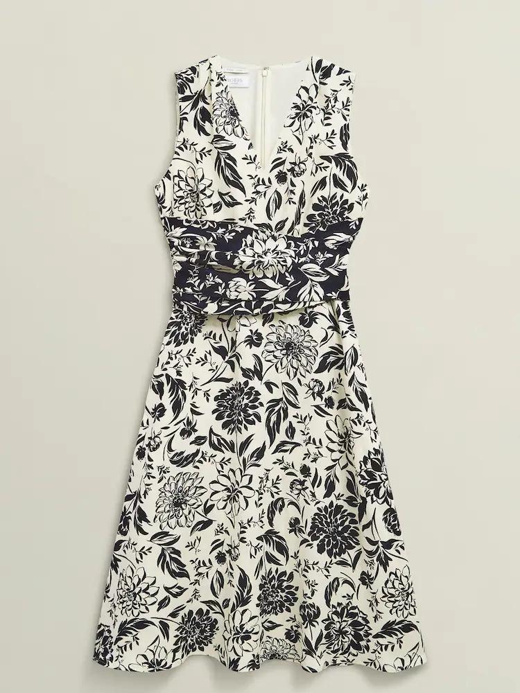 

Женское шелковое атласное платье миди с принтованными короткими рукавами, французский дизайн 2025 года Large чёрный/белый