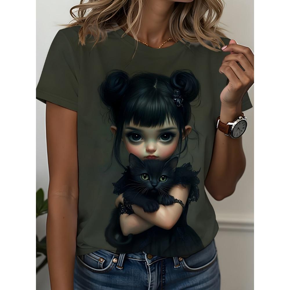 Women’s Summer Printed Short Sleeves T-Shirts Personalized Girl Graphic Casual Trend Clothing Tees Tops Vacation Woman Clothes