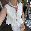 White Bandage Ribbed Sexy Tank Top Shirts Women Hollow Out Lace Up Sleeveless Slim Tops Hottie Summer Deep V Neck Street Sexy Beach Bandage Y2k Vest