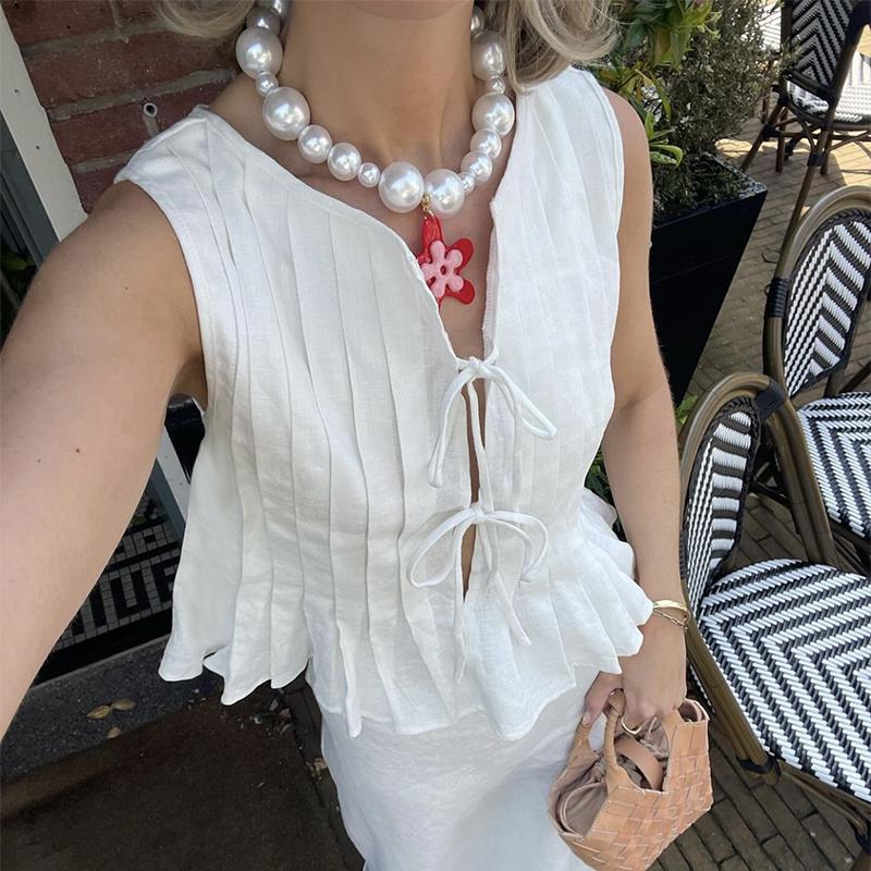 White Bandage Ribbed Sexy Tank Top Shirts Women Hollow Out Lace Up Sleeveless Slim Tops Hottie Summer Deep V Neck Street Sexy Beach Bandage Y2k Vest
