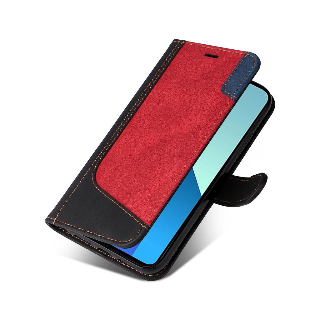 For Xiaomi Redmi Note 13 4G Leather Case Three-color Splicing Phone Cover