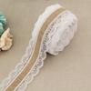 2Meter/Lot 25mm Natural Jute Burlap Hessian Lace Ribbon with White Lace Trim Edge Rustic Vintage Wedding Centerpieces Decor