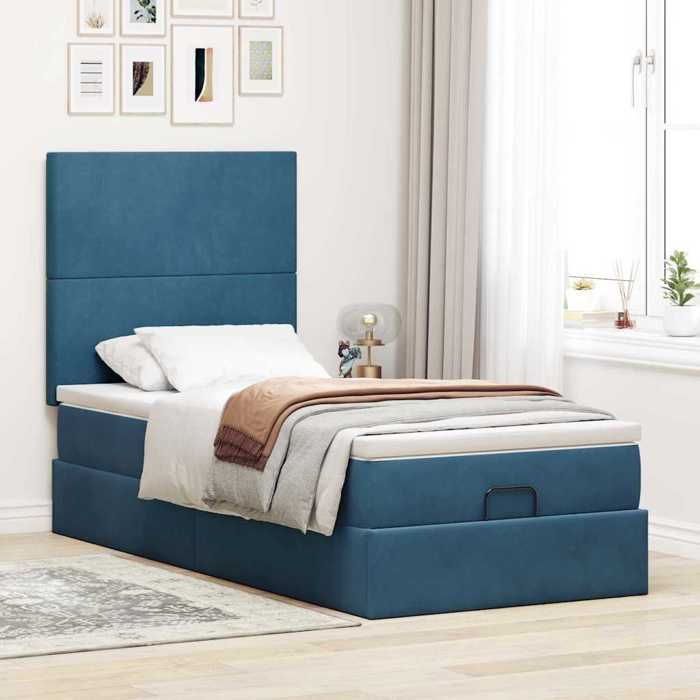 VidaXL Ottoman Bed Frame with Mattress Dark Blue 80x200 Cm Velvet, Bed Frame, Upholstered Bed Frame, Bed Frame 3313365