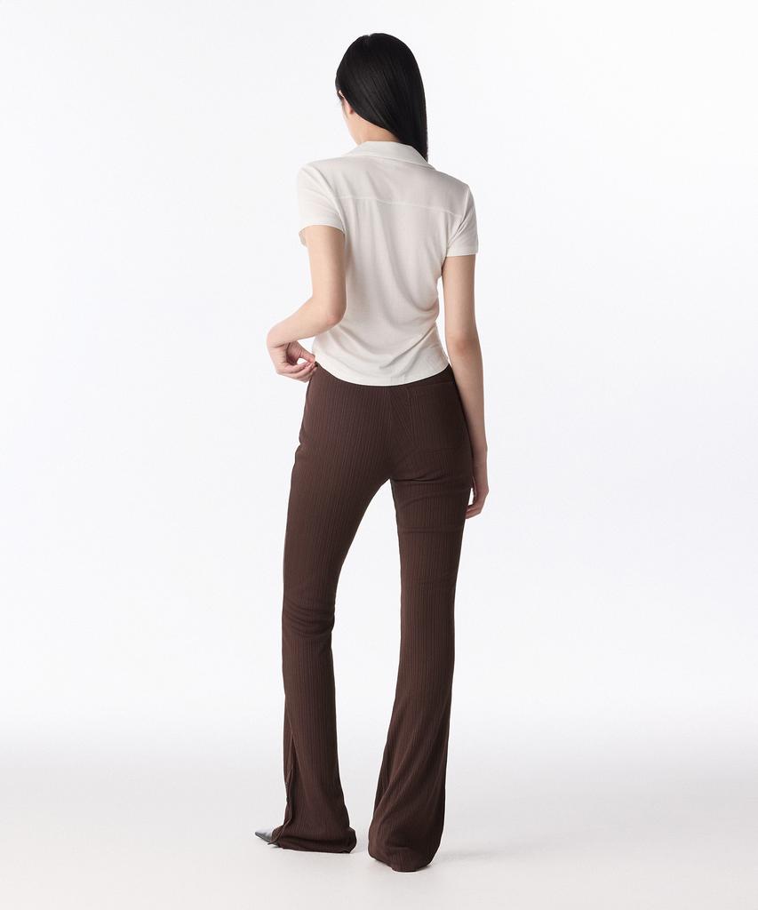MUSINSA STANDARD WOMAN Women'S Vertical Texture Side Button Jersey Pants [Dark Brown]