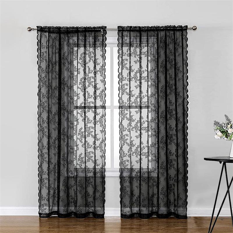 1pc Romantic Lace Sheer Curtain Flower Lace Window Curtains for Living Room Bedroom Home Window Screening Rod Pocket