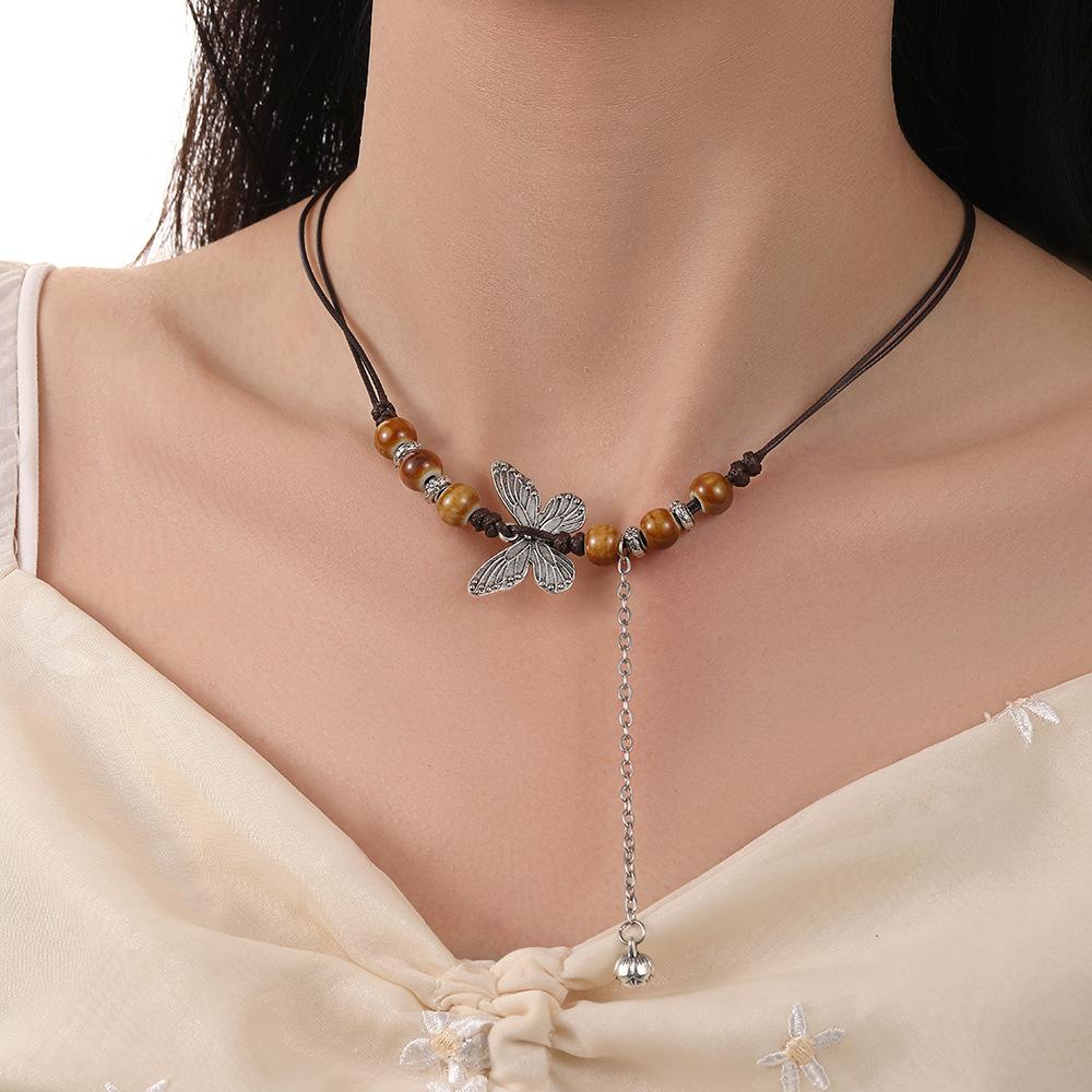 Ethnic style ceramic sweater chain women's pendant literary Chinese style butterfly accessories necklace women's wholesale exquisite pendant