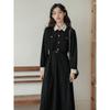 Elegant French Retro Waist-Cinched Corduroy Dress for Women - Slimming, Two-Piece Faux Design for Spring and Autumn
