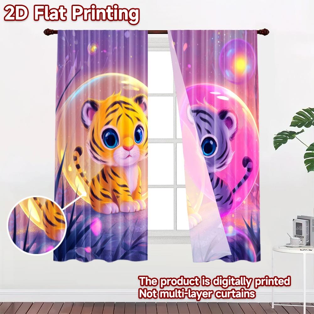 2D flat printing 2pcs Curtain Cute Tigers Bubbles Cute Digital Printed Polyester Drapes Party Decorations Perfect for Room