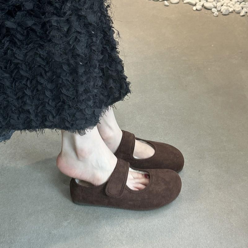 Fleece flat-soled coffee-colored single shoes women's shoes autumn and winter warm cotton shoes Korean version retro word with Mary Jane Mao Mao shoes